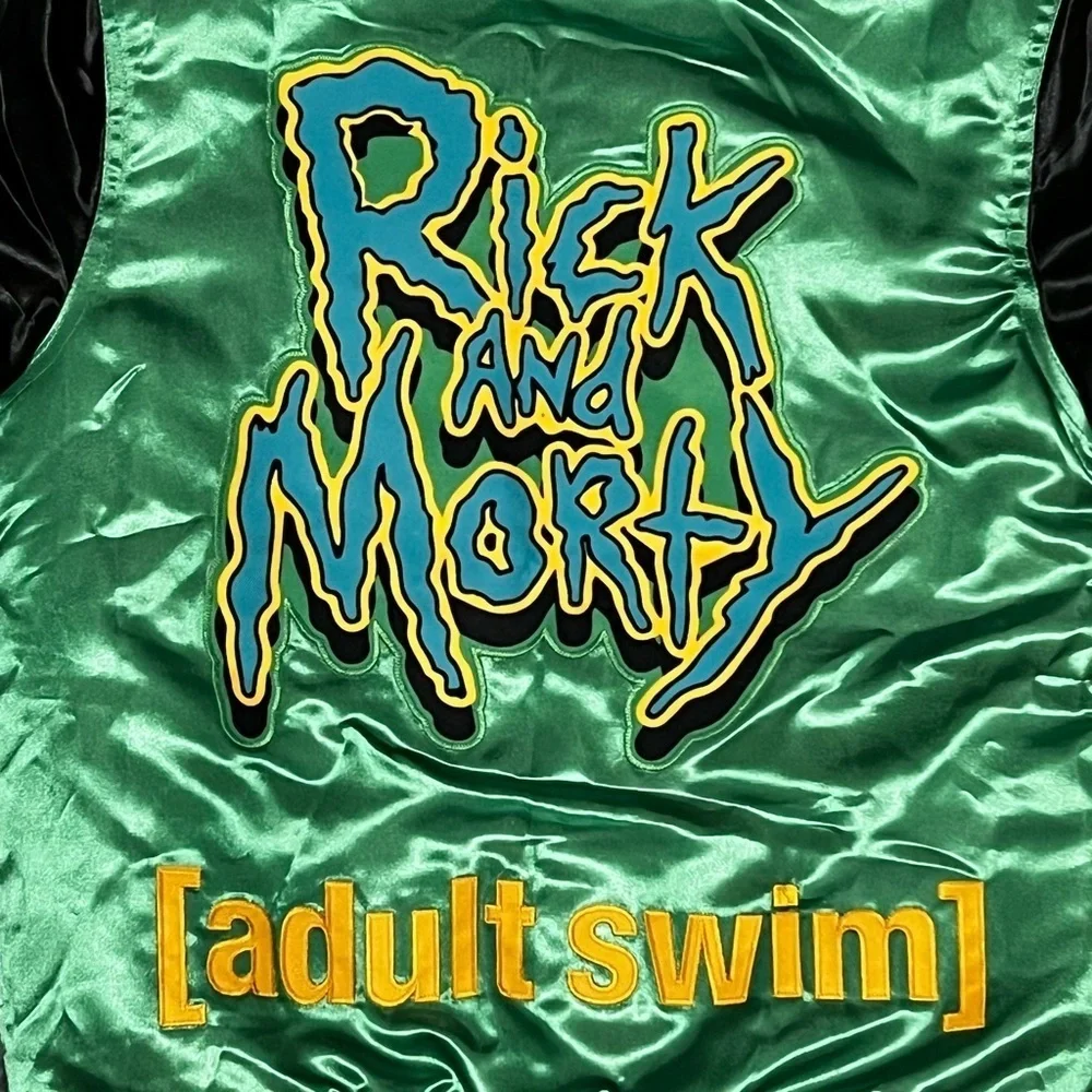 Headgear Classics Green Satin Varsity Jacket Rick & Morty Youth Kids Small Retro